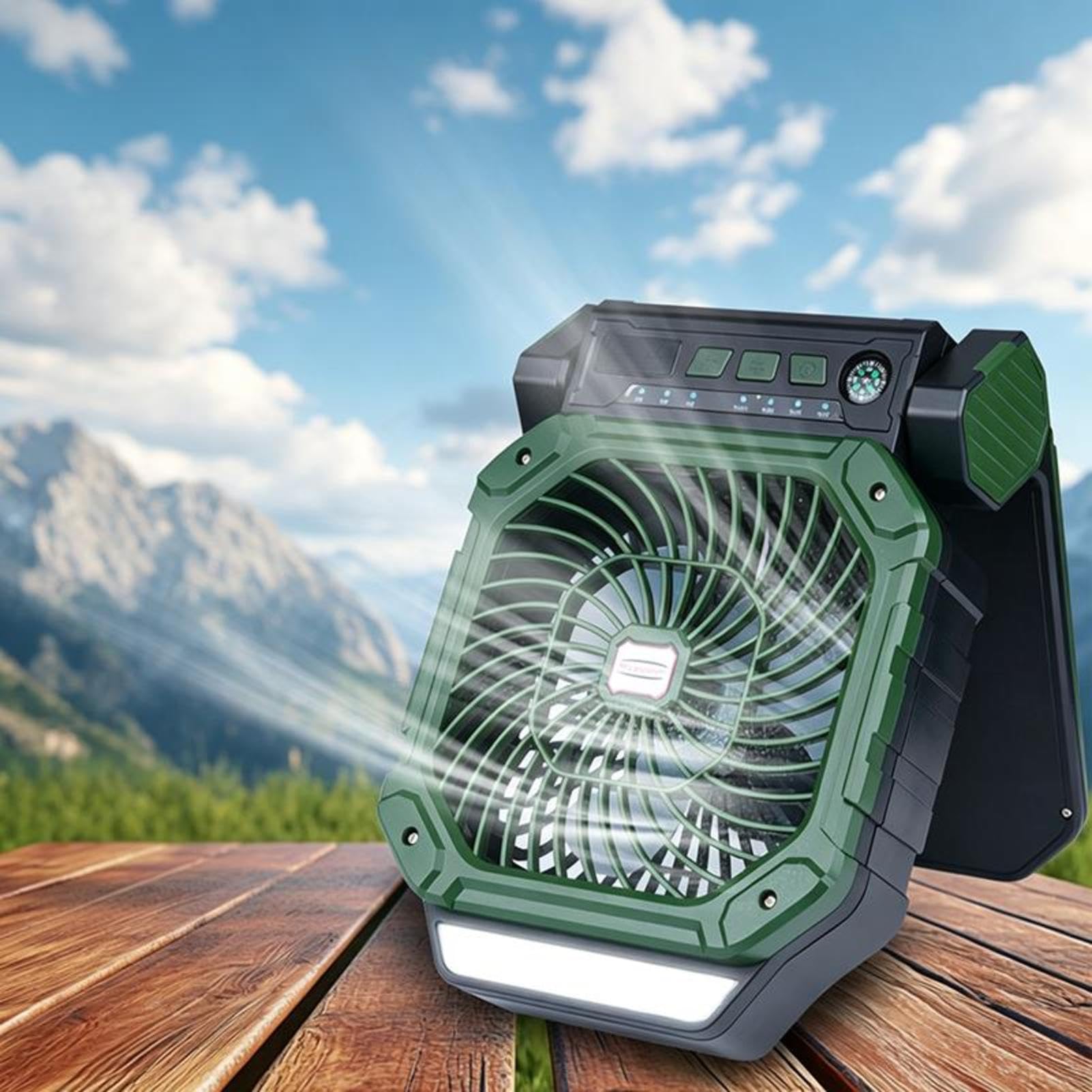 Genérico Ventilador Solar 4 Velocidades, Portátil, Luz LED y Enfriamiento