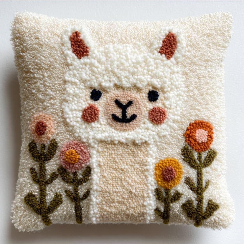 AxiangziK Latch Hook Pillow Kit for Adults,Alpaca 17X17In Latch Hook Kit for Pillow Cover with Instruction for Beginner Cross Stitch Sofa Cushion Cover with Crochet Yarn for Beginners and Home Decor