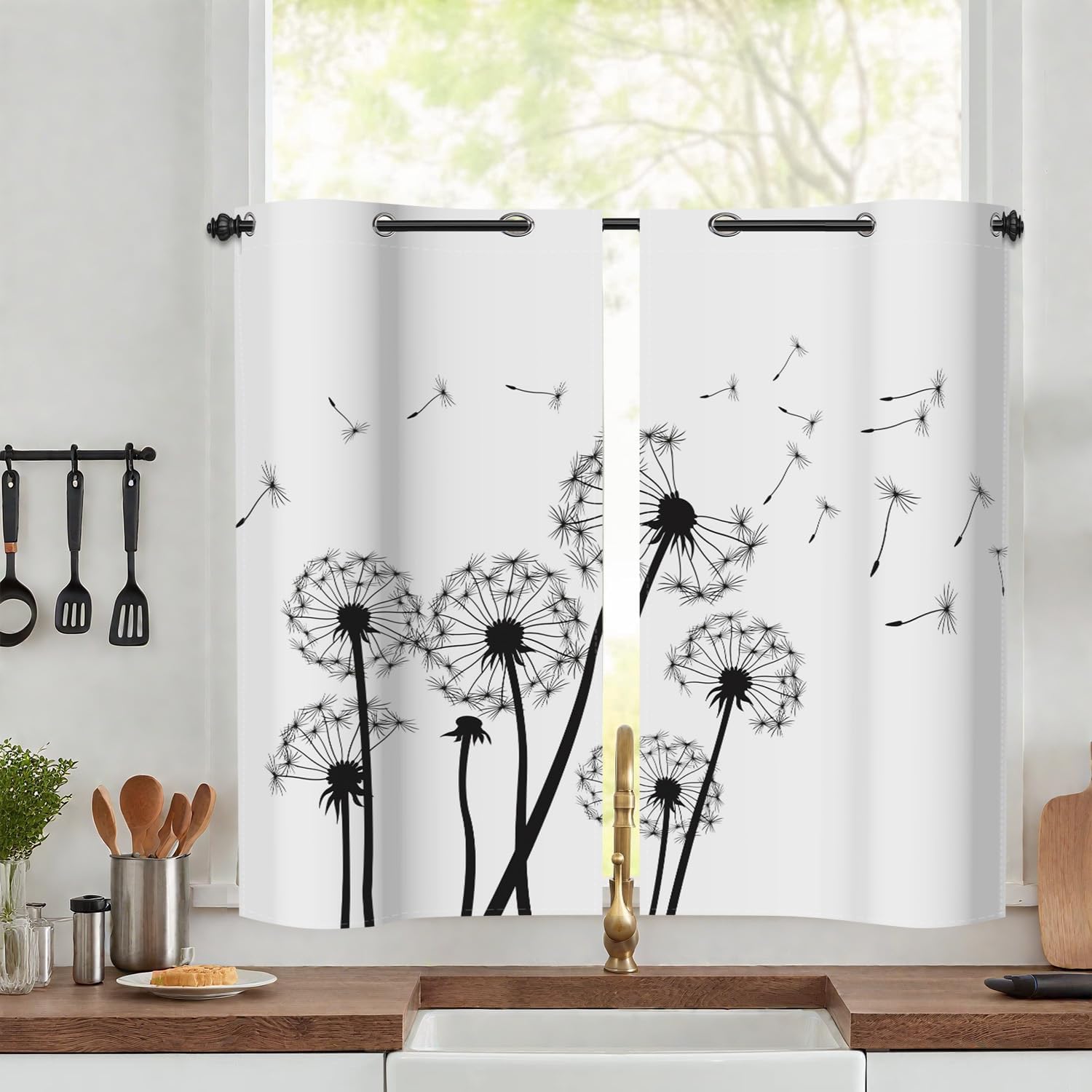 Dandelion Blackout Curtains, Grommet Room Darkening Window Curtain for Bedroom Living Room 21x54inches Minimalist Dandelions Room Partition Hotel Office Thermal Insulated Drapes 2 Panels
