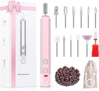 Elektrisches Nagelbohrer Set, AOMEES Tragbares Kabelloses Nagelfeilen Set für Acryl und Gelnägel, Maniküre und Polieren mit 56 Schleifbändern (Rosa)