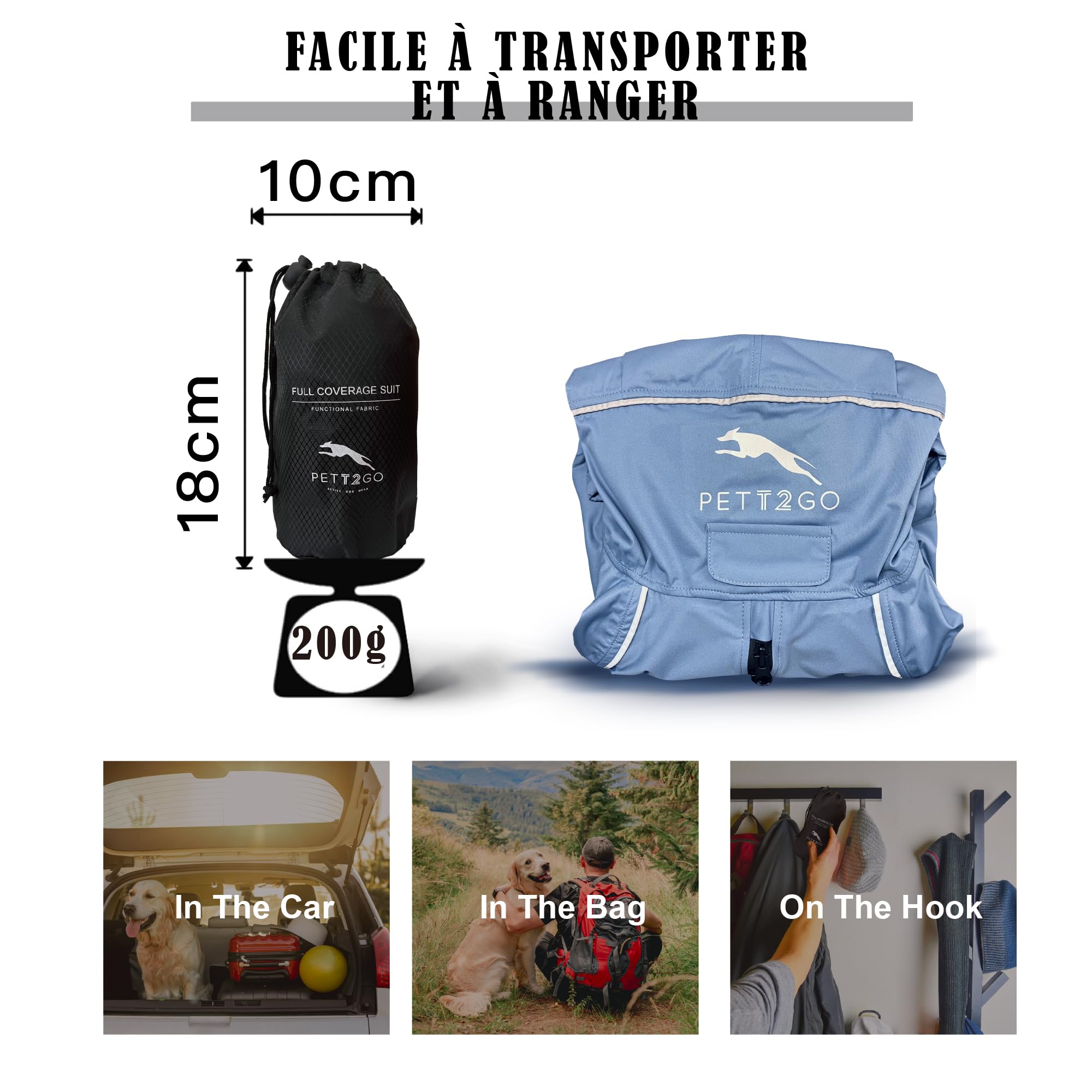 Manteau De Pluie Respirant pour Chien, Manteau avec Jambes, à Capuche, Passepoil Réfléchissant, Compactable (Silence de la Brume, S)