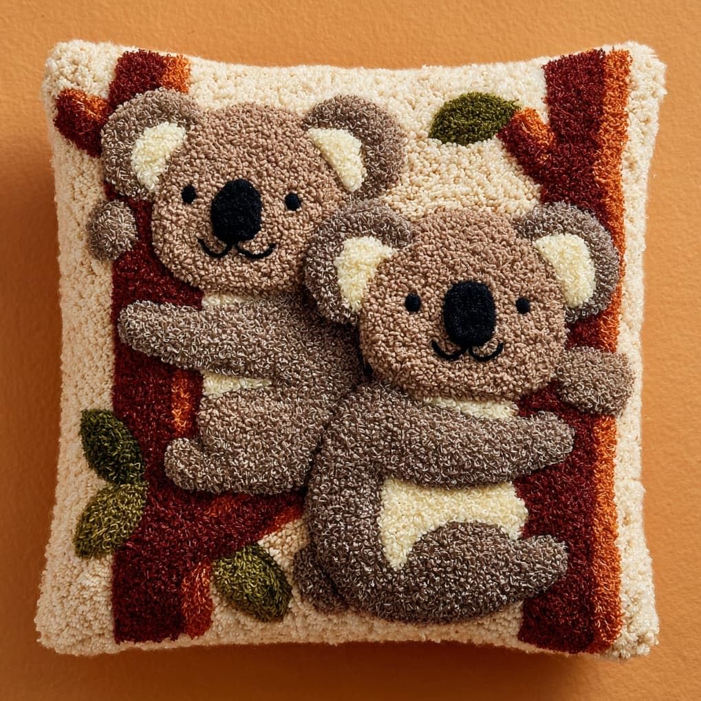 WallustrioaW Latch Hook Kit,Two Koalas,Latch Hook Pillowcase Kits DIY Craft for Adults & Kids,Beginner-Friendly Design for Throw Pillows & Gifts,17x17in