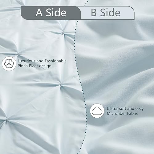 Miniatura 3 de NexHome Juego de edredón tamaño Queen con diseño de pintuck de color azul bebé, de microfibra plisada suave, ligero, alternativo al plumón para