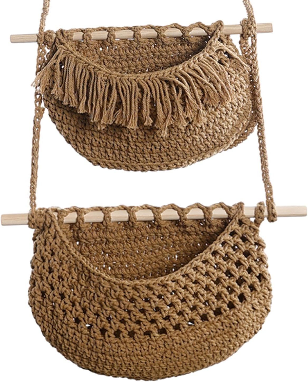 Hanging Fruit Baskets Storage Bin Boho Decor 3 Tiers Indoor Planter Holder Macrame Hanging Basket for Organizing Bedroom, Brown