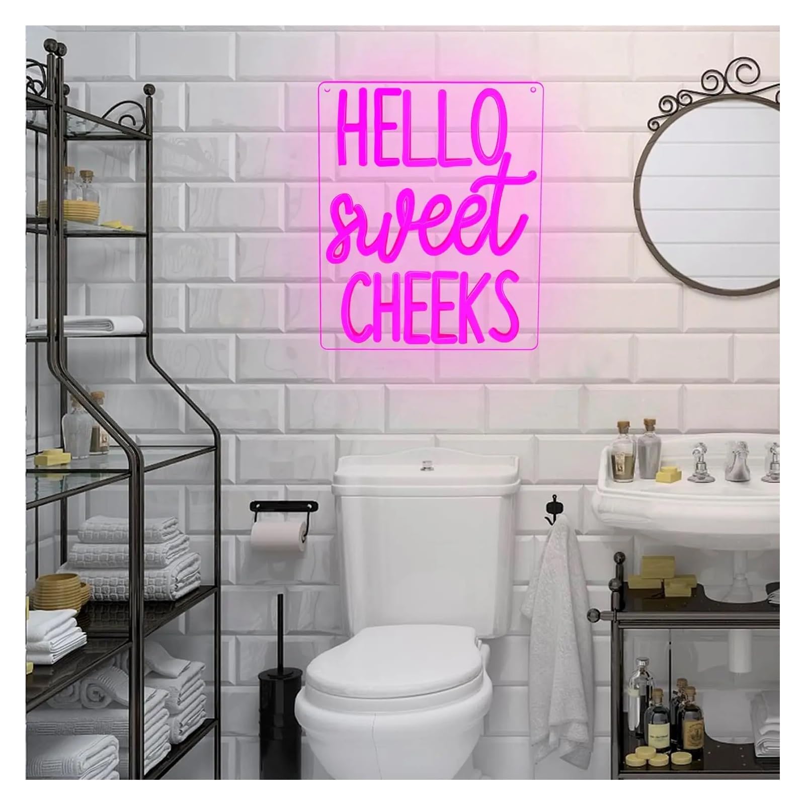 Wiszące neony artystyczne Hello Sweet Cheeks Neonowa Tablica Dekoracyjna Na Ścianę Różowe Światło LED Ściemnialne Do Łazienki, Sypialni, Na Wesele, Na Przyjęcie Urodzinowe, 24cmx30cm