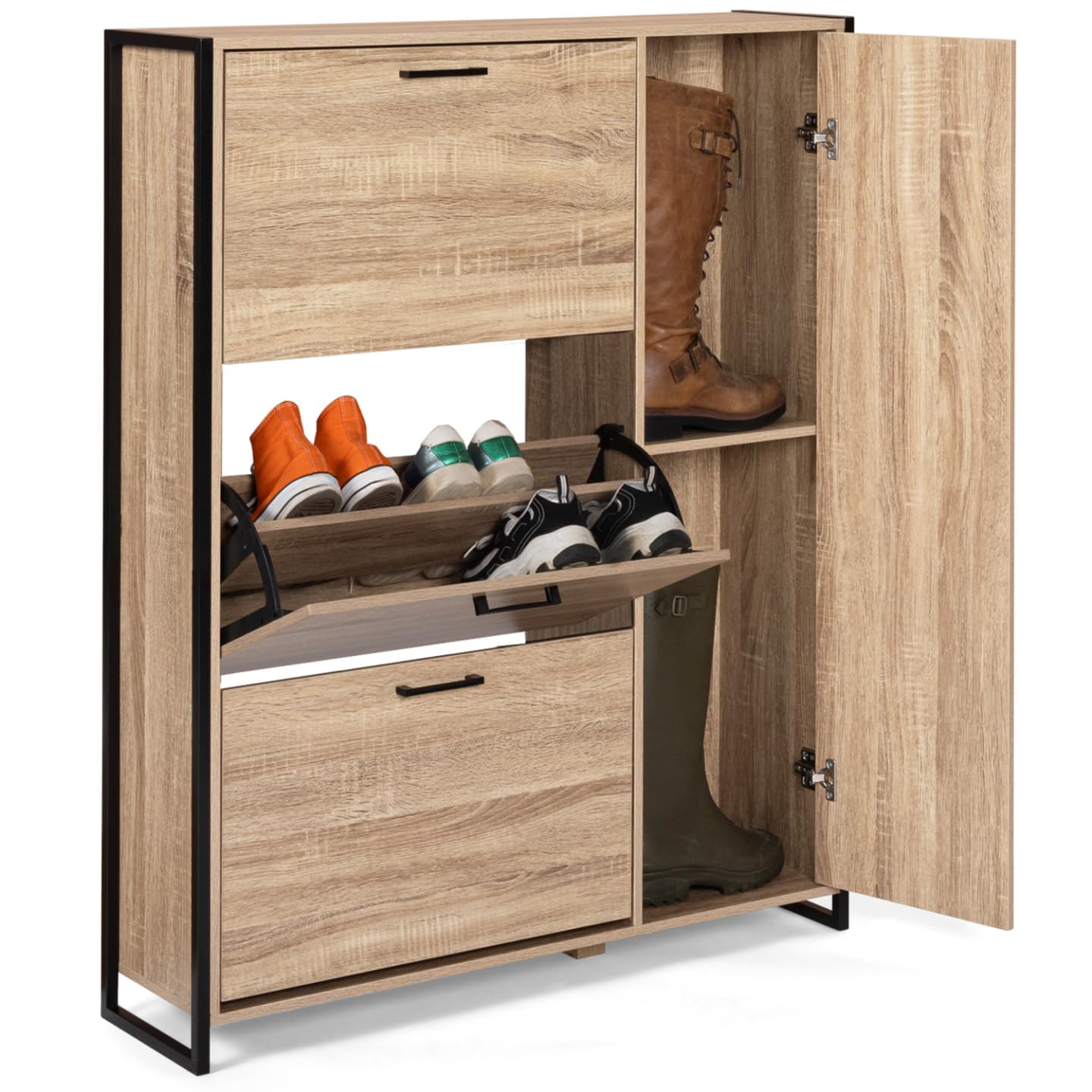 IDMarket Luis - Mueble para zapatos de 20 pares de 4 puertas con 1 armario de diseño industrial