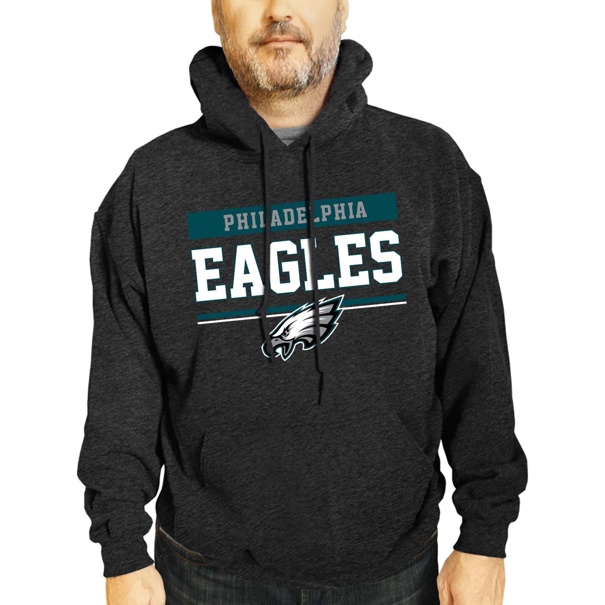 Team Fan Apparel NFL Adult Gameday Charcoal Hooded Sweatshirt - Cotton & Polyester - Stay Warm & Represent Your Team in Style (Philadelphia Eagles - Charcoal, Large)