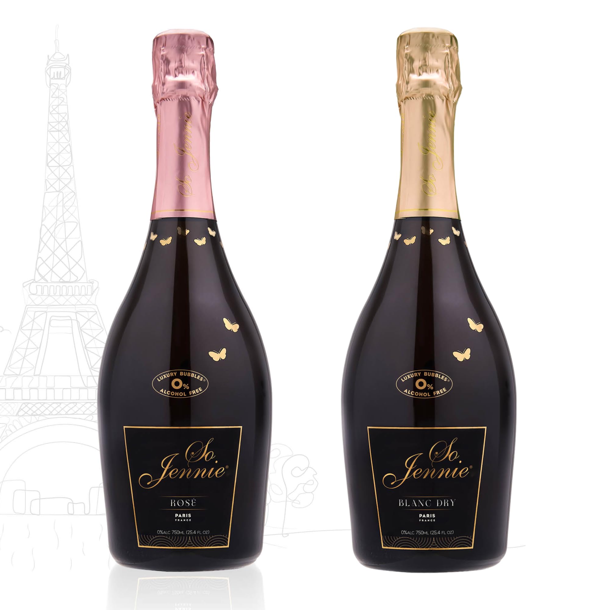 So Jennie Paris Alcohol-Free Sparkling Wine, 750ml - Certified Halal, Low Calorie, Sulfite Free - No Preservatives, No Added Sugar (750 ml, Duo Set)