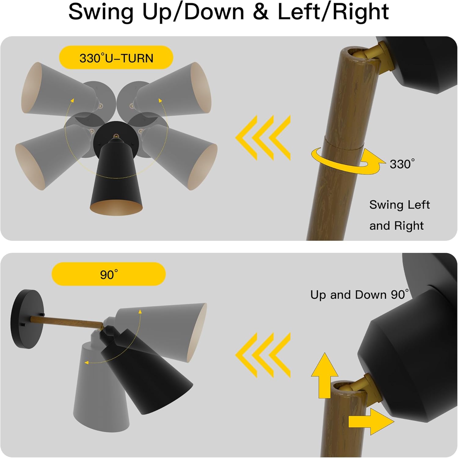 Plug in Wall Sconces,Adjustable Angle Black Wall Sconces,Wall Lights with Plug in Cord and On/Off Switch, Wall Mounted Light for Bedroom Bedside Stairway(Pack of 2)