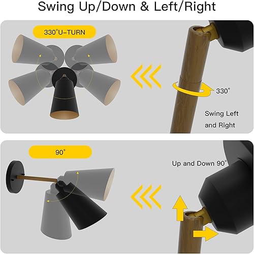 Miniatura 4 de Apliques de pared enchufables, apliques de pared negros de ángulo ajustable, luces de pared con cable de enchufe e interruptor de encendidoapagado,