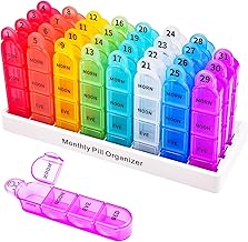 Cruxer 1 Month Pill Box Organiser 4 Times a Day Medicine Storage Box, Daily Medication Tablet Organizer Moisture-Proof BPA Free Travel Dosette Box Dispenser Case to Hold Vitamins, Fish Oil, Supplement
