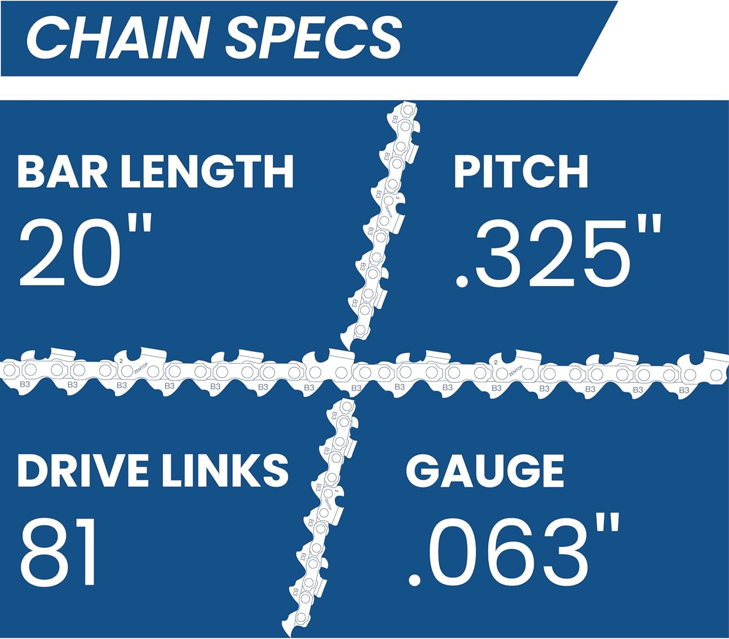 Chainsaw Chain 20 Inch, 0.325" Pitch, 0.063" Gauge, 81 Drive Link, Father's Day Gifts for Dad, Fits STIHL MS271, MS290, MS291, MS291 C-BEQ, and 26RS81, 26RM381, V81, L81 (3 Chains)