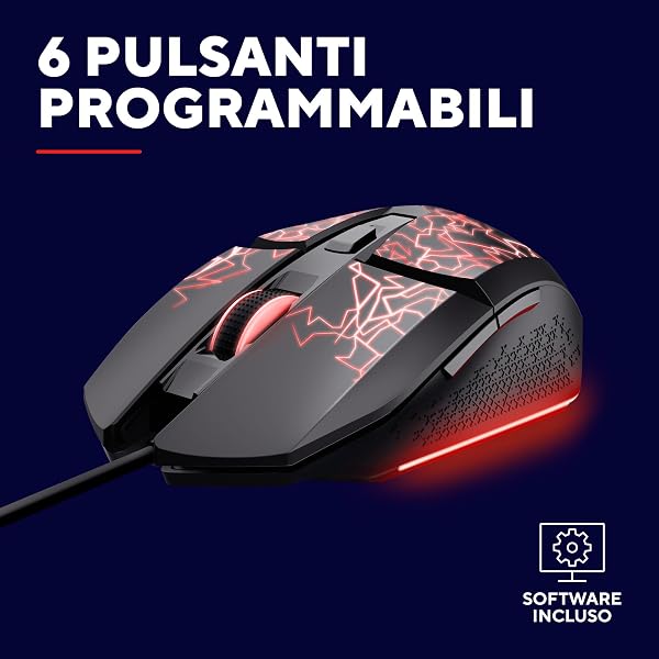 GXTrust 1113 Vylax Mouse Gaming con Illuminazione LED Multicolore, 6 Pulsanti Programmabili, Software Incluso, 200-6400 DPI, Mouse con Filo USB 150 cm per PC Portatile Computer, Nero - 5
