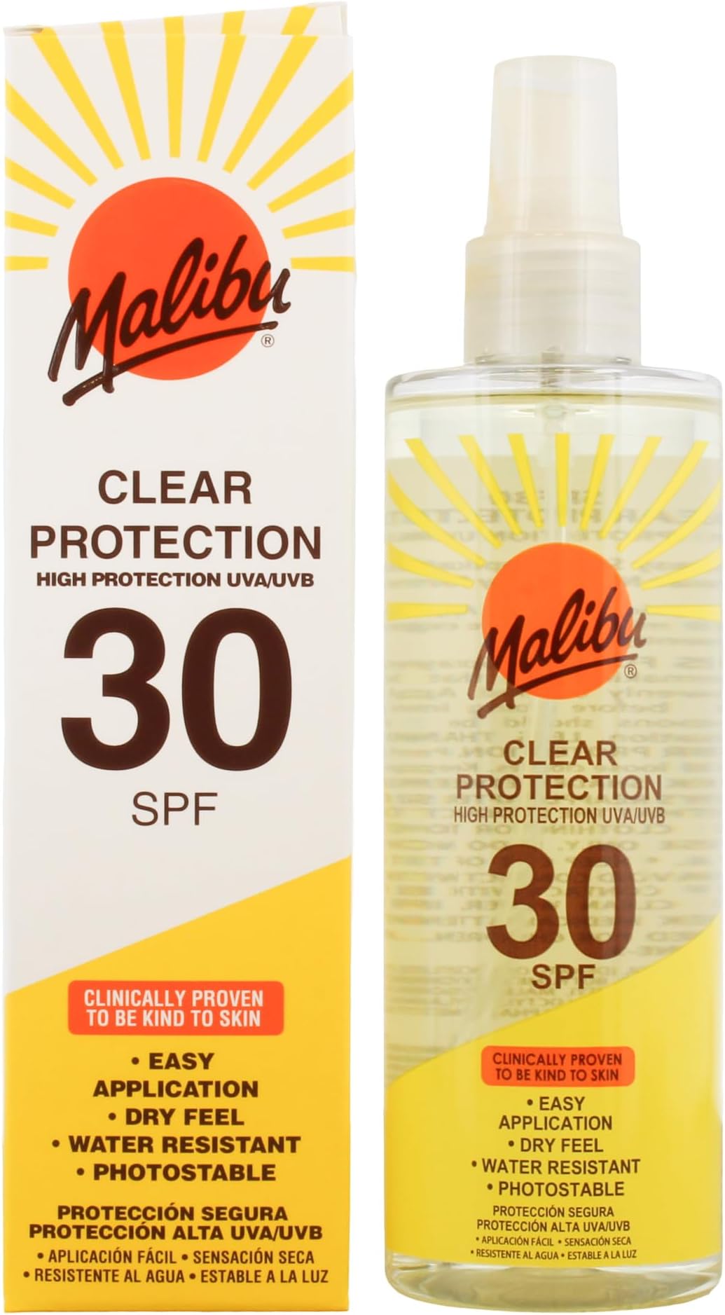 Malibu Sun SPF 50 Clear Spray Sunscreen, High Protection, Dry Feel, Water Resistant, 250ml