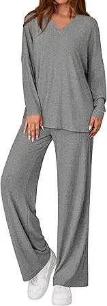 PRETTYGARDEN 2 Piece Lounge Sets for Women Fall Outfits 2025 Casual Loose Long Sleeve Tops Wide Leg Pants Matching Pajama Set