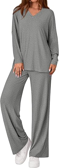 PRETTYGARDEN 2 Piece Lounge Sets for Women Fall Outfits 2025 Casual Loose Long Sleeve Tops Wide Leg Pants Matching Pajama Set