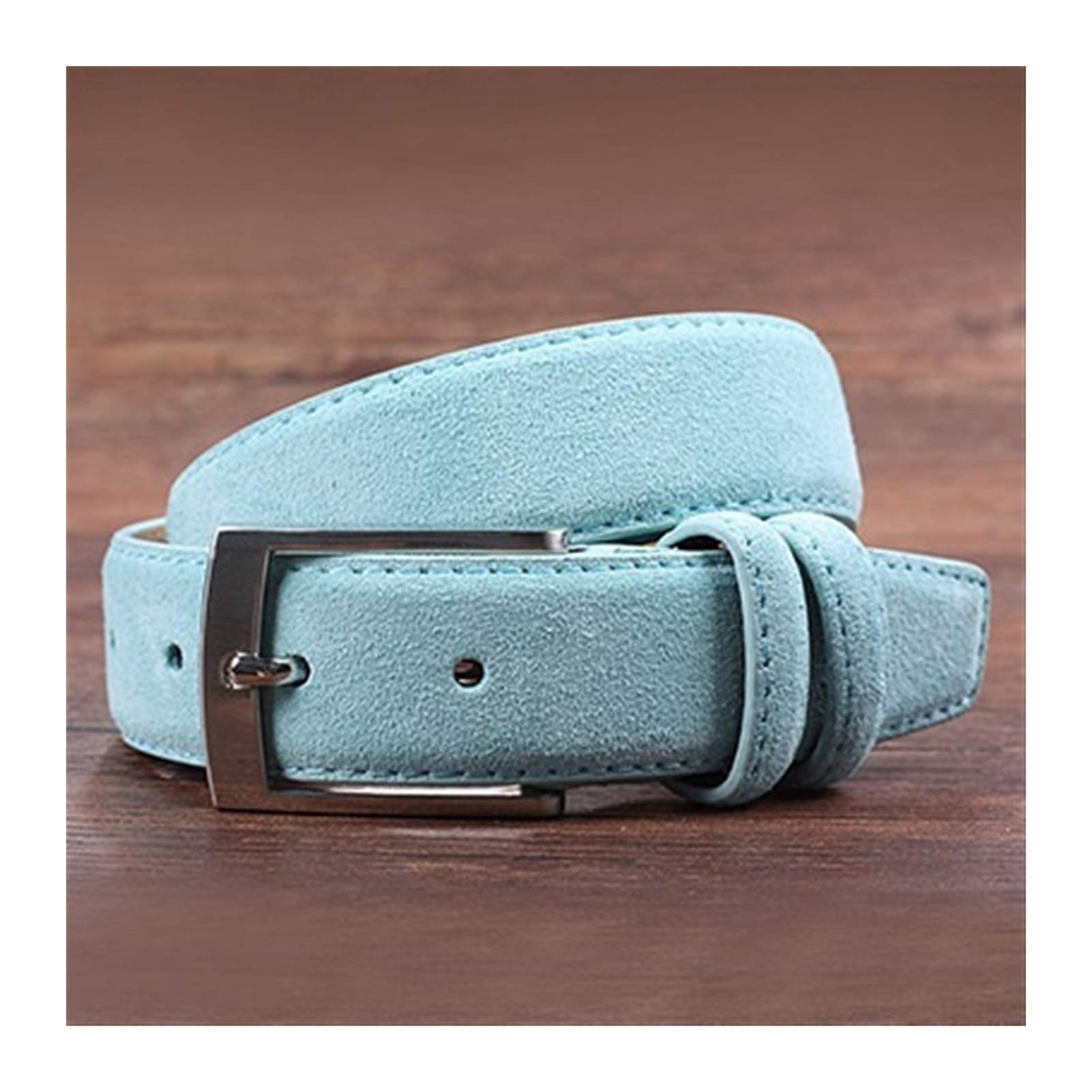 Homeilteds Men's Lt Green Fashion Leather Suede Cowhide Belt Brushed Metal Pin Buckle Durable (Belt Length : 110Cm, Color : )