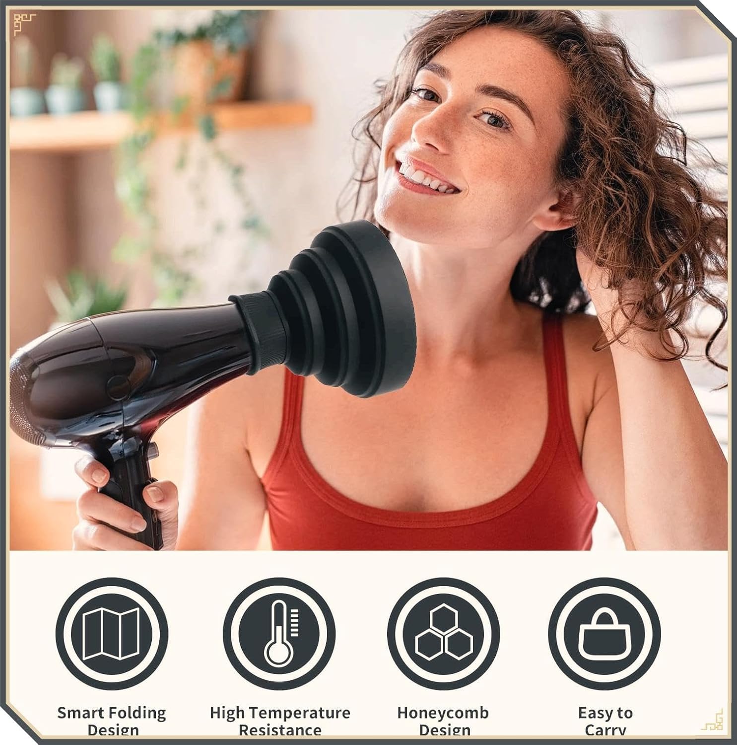 Kresal Hair Diffuser, Universal Hair Dryer Diffuser For Curly Hair and Natural Hair, Professional Hair Diffuser Attachment Fits 99.9% Blow Dryer Nozzle 1.5"- 2.67" to Minimizes Frizz Volume (Black) - Image 5 thumbnail