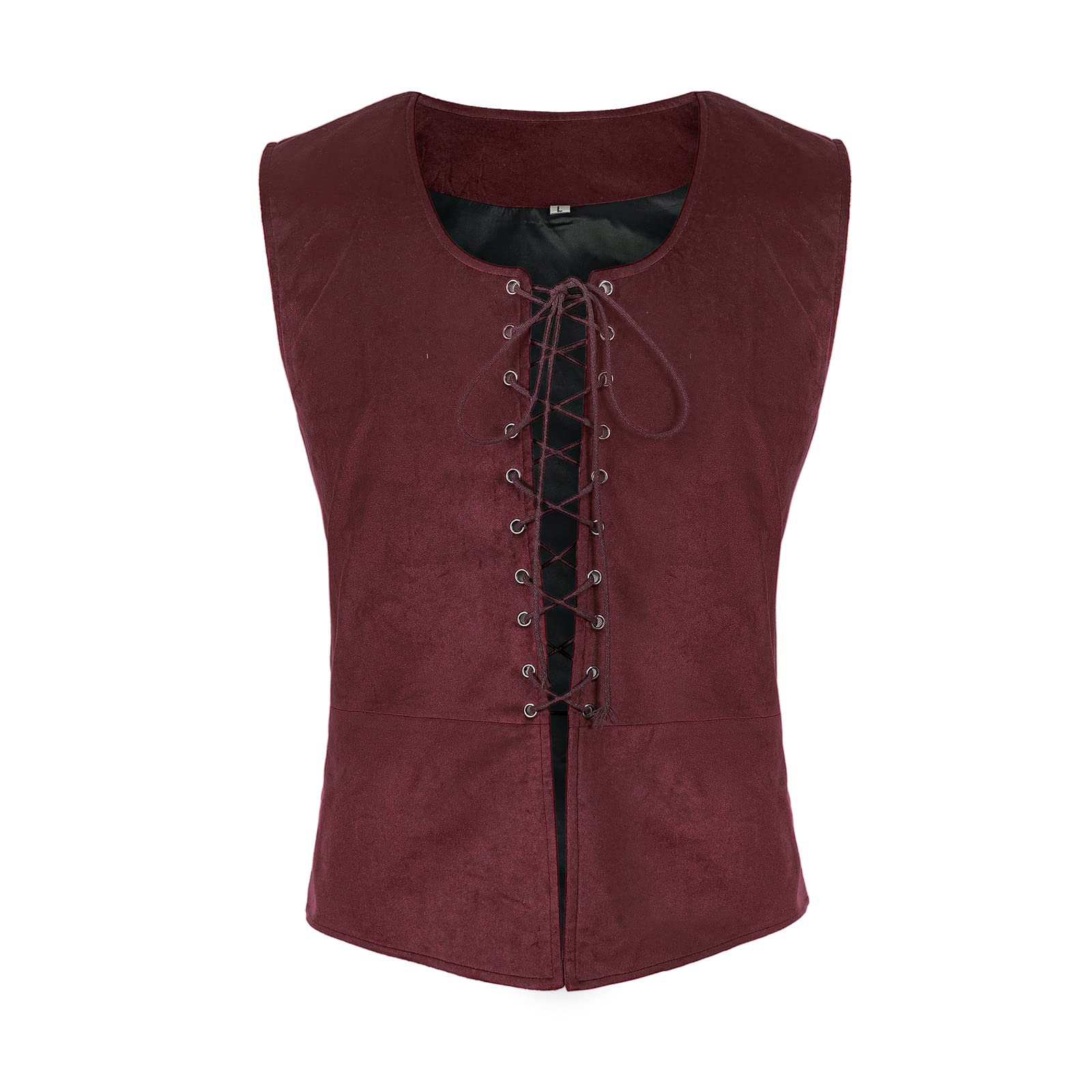 Tyuduo Men's Red Medieval Renaissance Pirate Vest Gothic Steampunk Waistcoat For (, L) Large