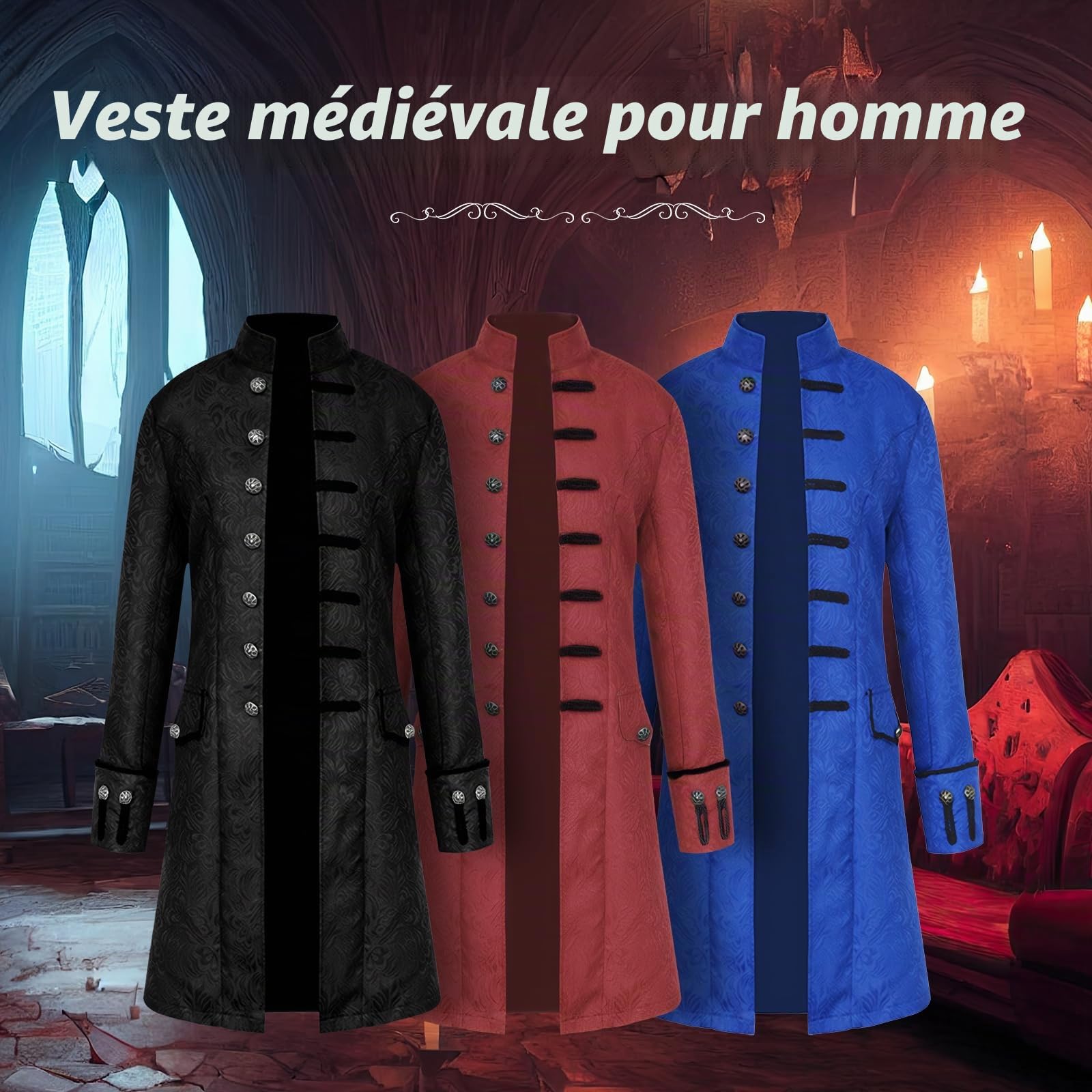 Vêtements médiévaux pour hommes, manteau steampunk pour homme, costumes d'Halloween, cosplay, uniforme steampunk gothique médiéval