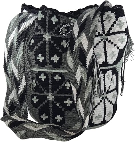 Mochila Wayuu - Bolsas 100 colombianas hechas a mano diseño exclusivo y único tejido a mano directamente de Colombia Marrón blanco Hippie