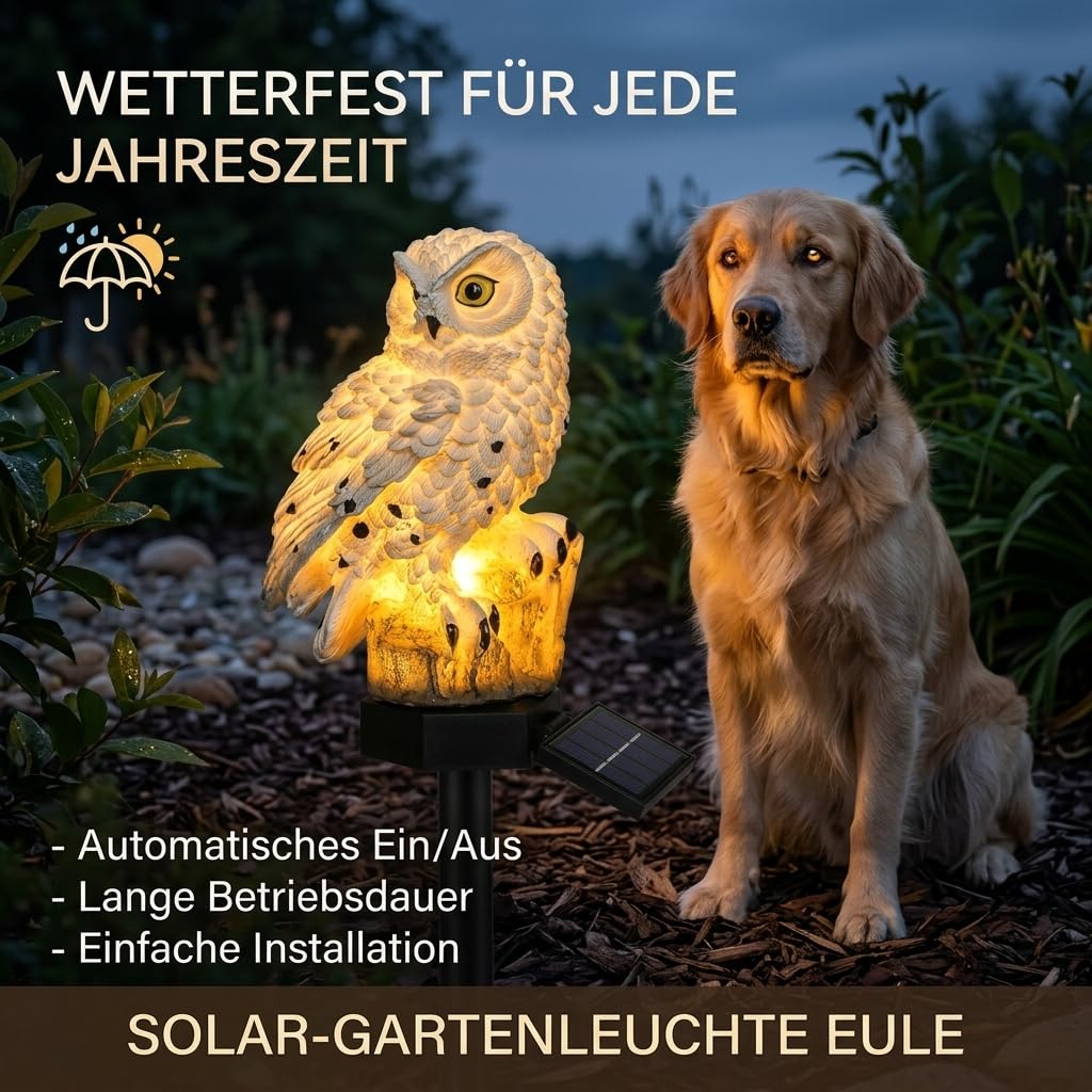 Luma Eule Beweglich LED Solar Light – Resin Owl Simulation, Weather-Resistant Outdoor Garden Lamp