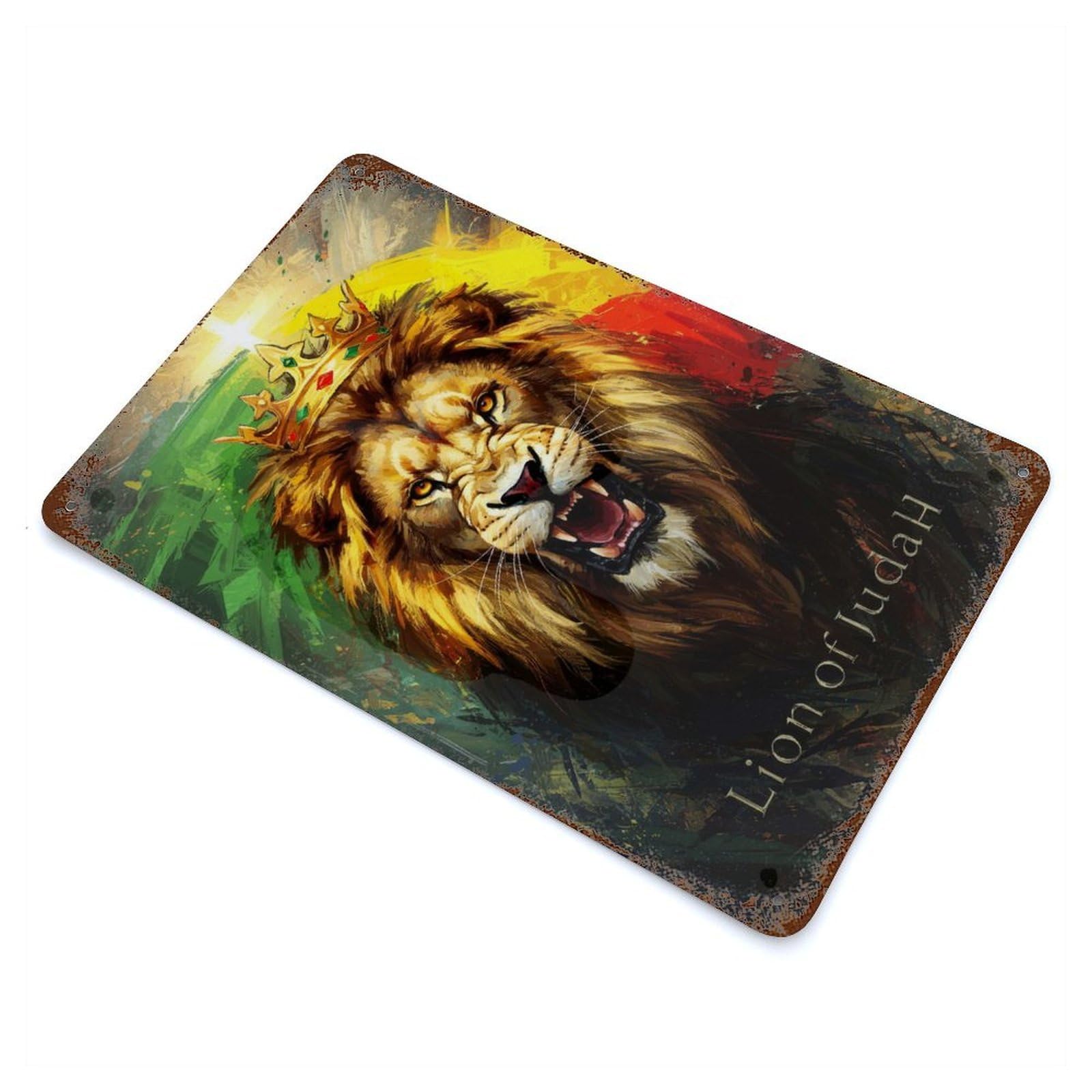 Rust Effect Lion of Judah Distressed Metal Wall Sign 11.8"x7.9", Farmhouse Wall Decor for Office, Studio And Wall Decor