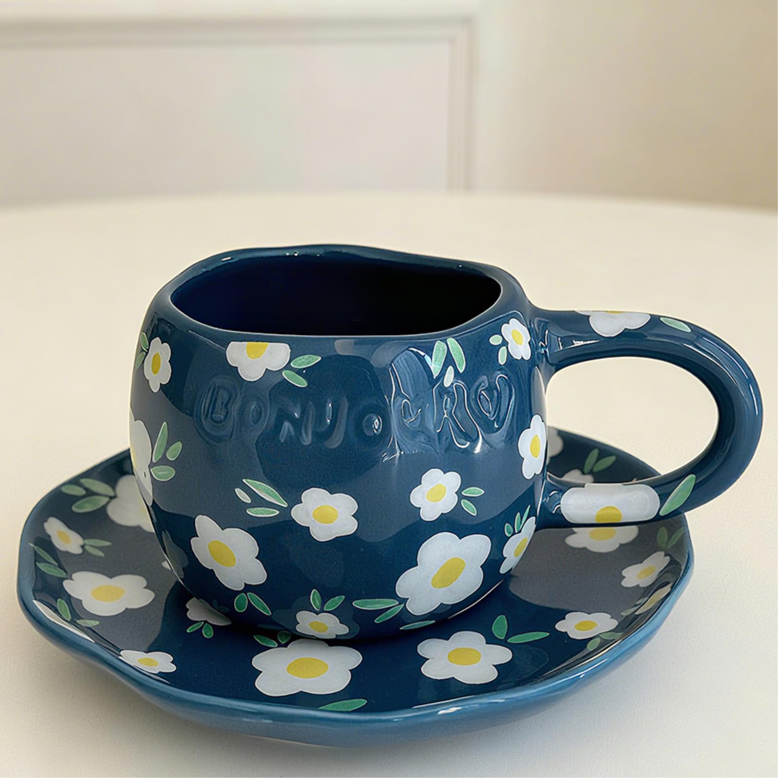 220ml/8oz ceramica fiore colazione latte tazza con manico rosa fiore viola -220ml.