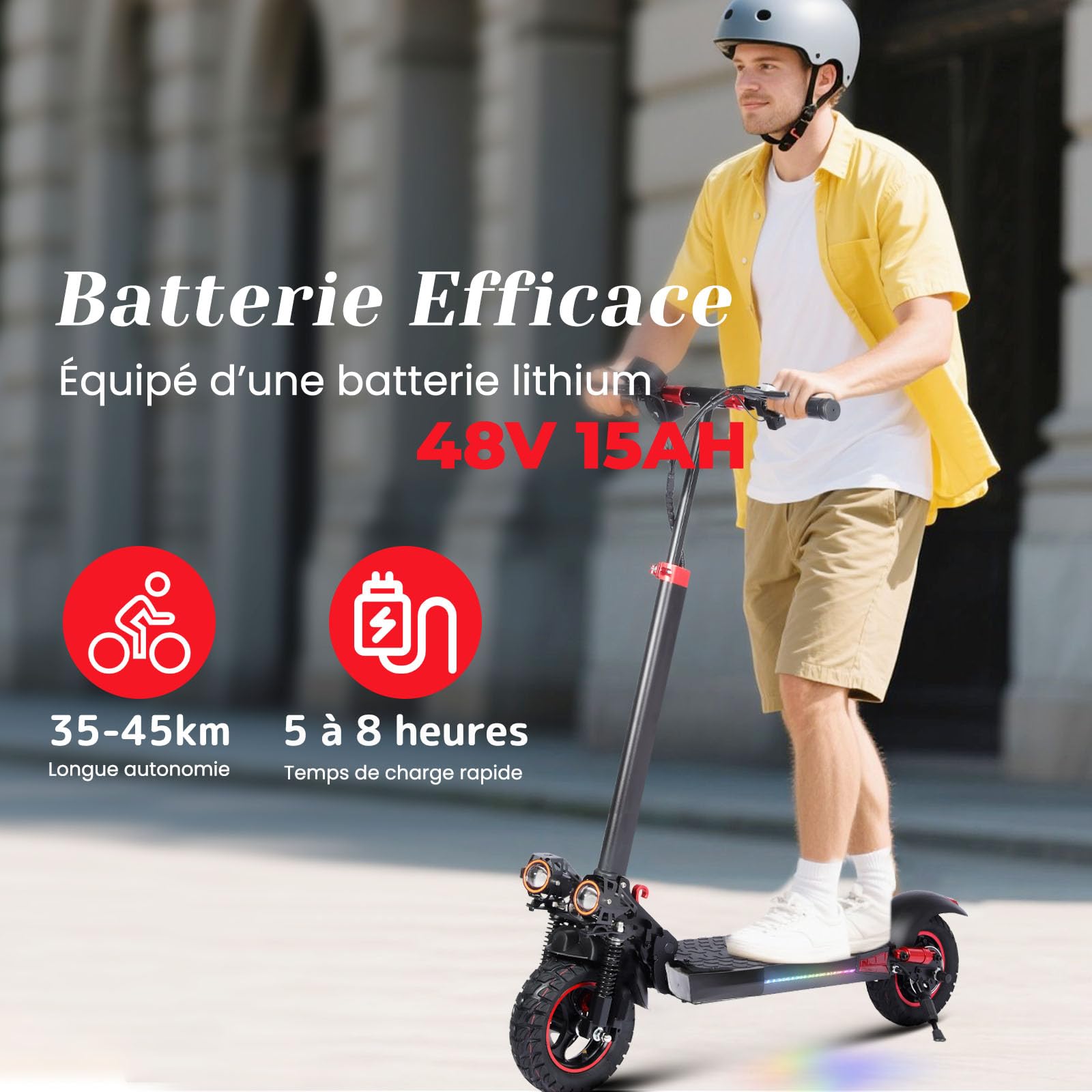 Trottinette Électrique Adulte 800W, Autonomie 40-45KM Batterie 48V 15Ah Trotinette Electrique Pliante Portable, Roues 10" Tout Terrain Double Suspension Frein à Disque Double Escooter