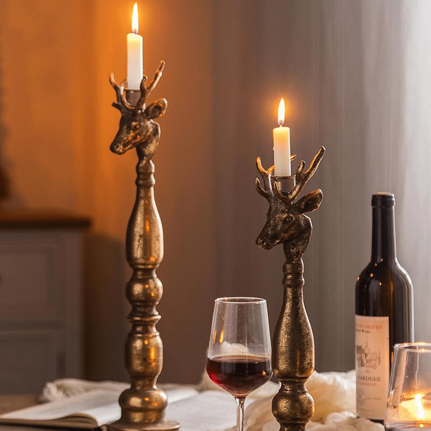 Candleabra Vintage Iron Candle Holder Metal Reindeer Distressed Candelabra Taper Candle Holder for Wedding Parties Dining Table Decor Mantle Decor