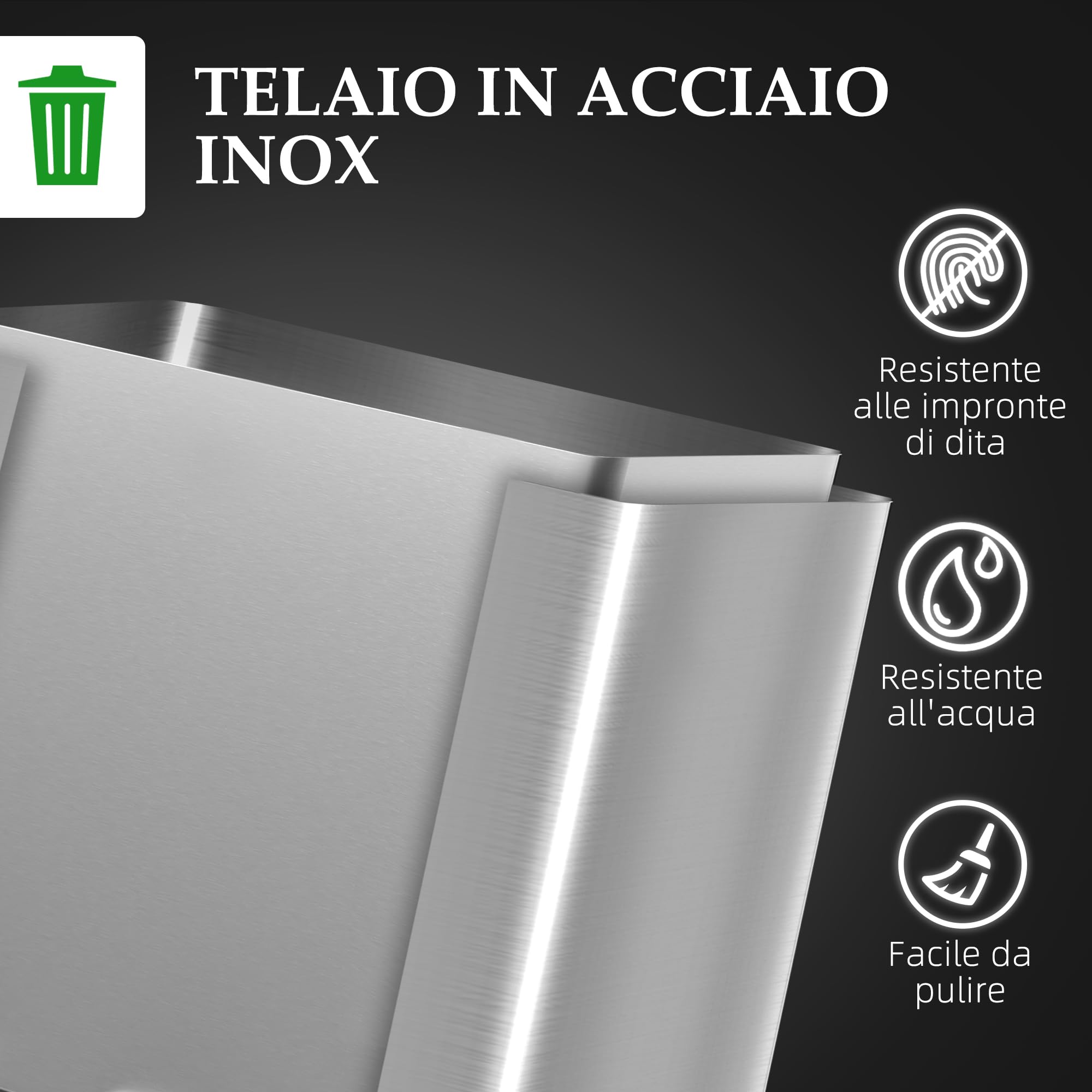 HOMCOM Bidone Spazzatura a 2 Sezioni 15L a Pedale 40x34.8x47.5 cm Argento | Coperchio a Chiusura Morbida, Cestino Immondizia, Acciaio Inox e PP