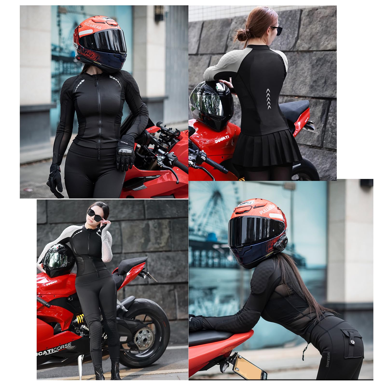 Completo moto donna giacca mesh e leggings protettivi, equipaggiamento estivo alta elasticità traspirante, abbigliamento motociclista protezioni CE rimovibili sicurezza