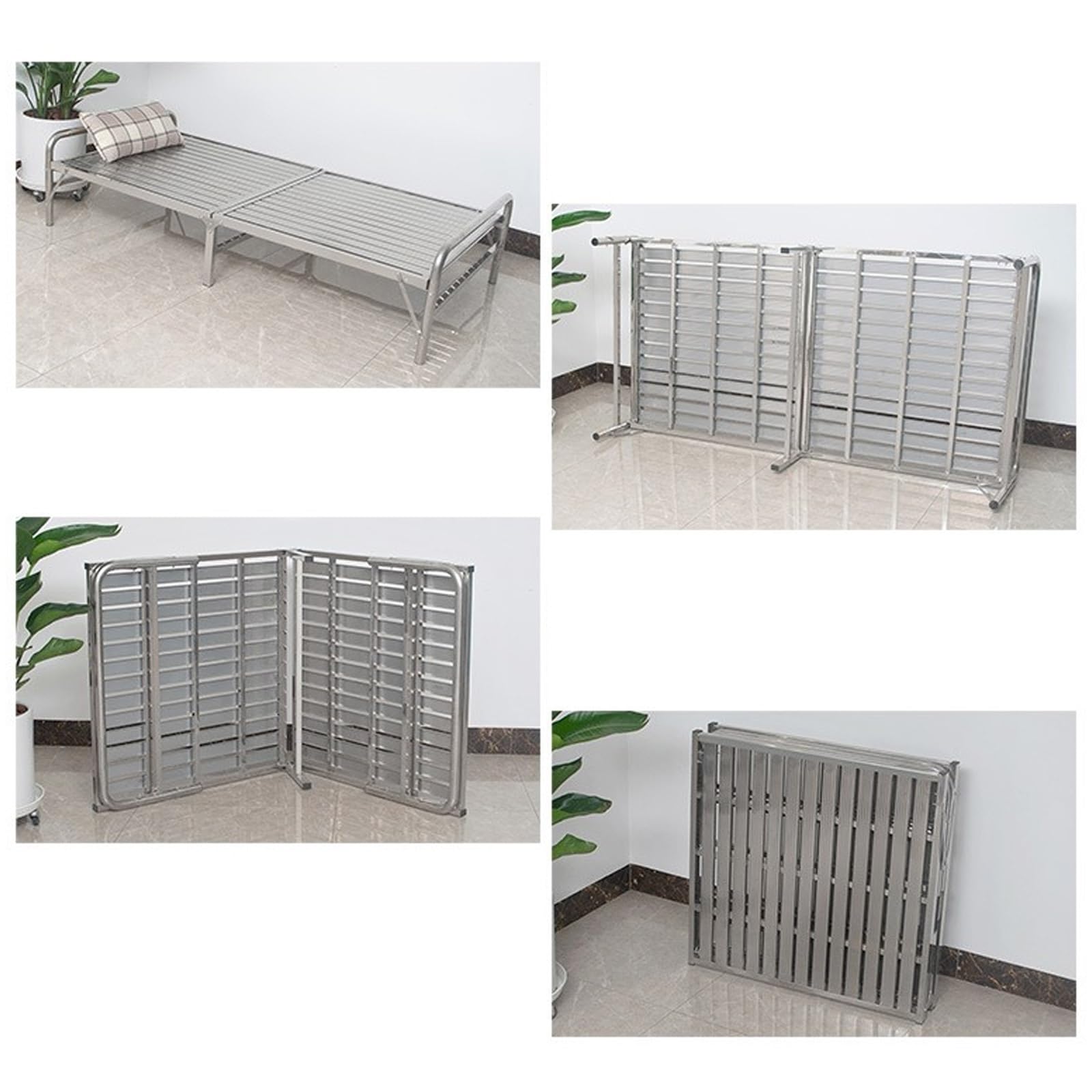 Struttura letto pieghevole in acciaio inox, letto portatile per adulti, stabile e portante, ideale per casa e ufficio, design compatto per riporre facilmente