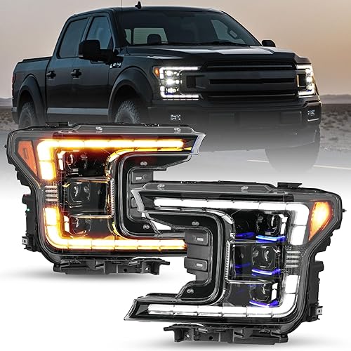 LESEM Conjunto completo de faros LED compatible con F150 2018-2020 Reemplazo de faro con intermitente secuencial switchback DRL