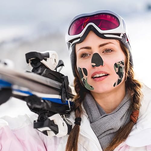 Miniatura 7 de Beaupretty 3 juegos de calcomanías faciales para exteriores, anticongelante, camuflaje, parches faciales a prueba de viento, para patinaje, ciclismo