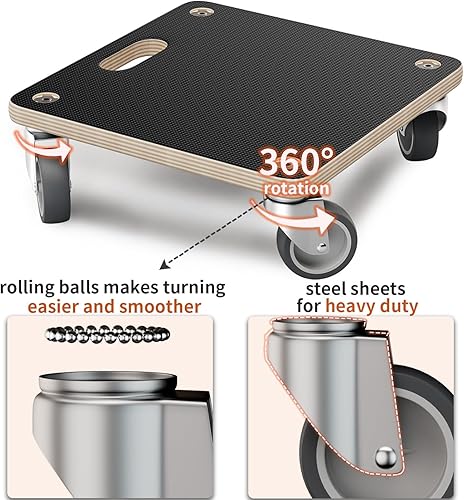 Miniatura 3 de Furniture Mover Dolly - Rodante de madera portátil para muebles pesados, sofá, gabinete, refrigerador, con 4 ruedas universales de goma giratoria de