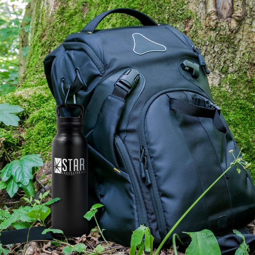 The Flash OFFICIAL S.T.A.R. 24 oz Insulated Canteen Water Bottle, Leak Resistant, Vacuum Insulated Stainless Steel with Loop Cap, Black