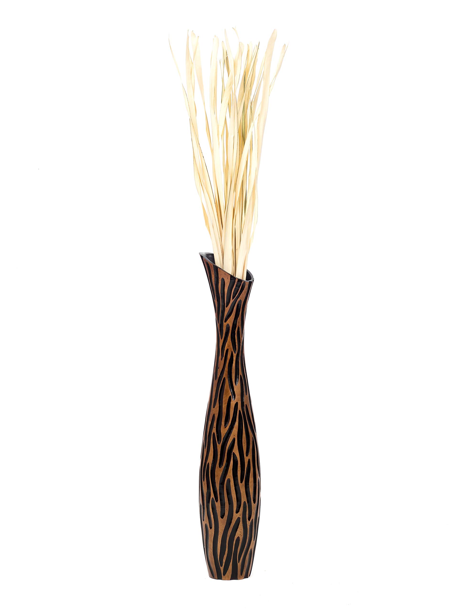 Leewadee Jarrón de Suelo Grande 85 cm Madera de Mango Pampa & Flores Secas | Jarrón Deco para Salón, para Ramas & Hierbas Secas. Más resistente que la Cerámica, sin Agua. Boho