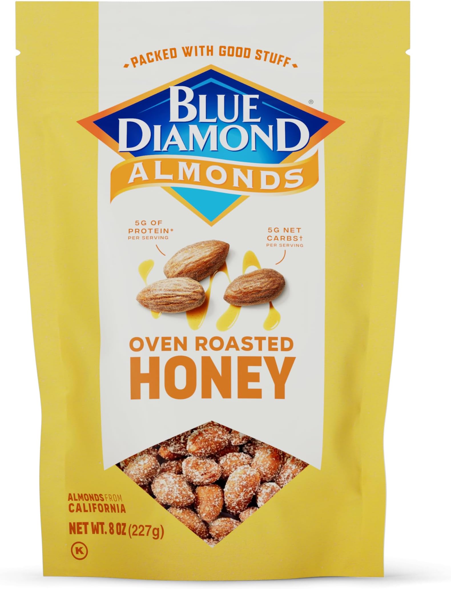 Blue Diamond Almonds, Premium Roasted Honey Snack Nuts For Sweet Treats, With Dessert, or Healthy Choice, 8 Ounce (Pack of 1)
