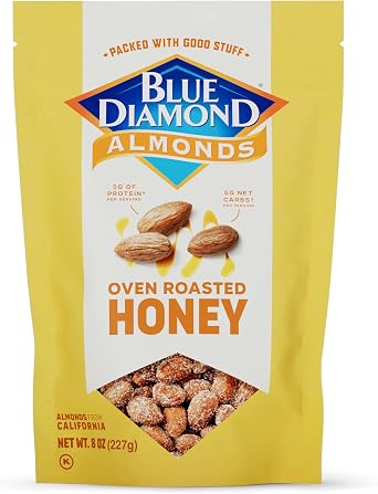 Blue Diamond Almonds, Premium Roasted Honey Snack Nuts for Sweet Treats with Dessert or Healthy Choice 8 oz Pack of 1