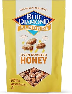 Blue Diamond Almonds, Premium Roasted Honey Snack Nuts For Sweet Treats, With Dessert, or Healthy Choice, 8 Ounce (Pack of 1)