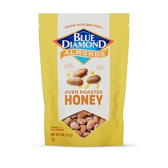 Blue Diamond Almonds, Premium Roasted Honey Snack Nuts For Sweet Treats, With Dessert, or Healthy Choice, 8 Ounce Pack of 1