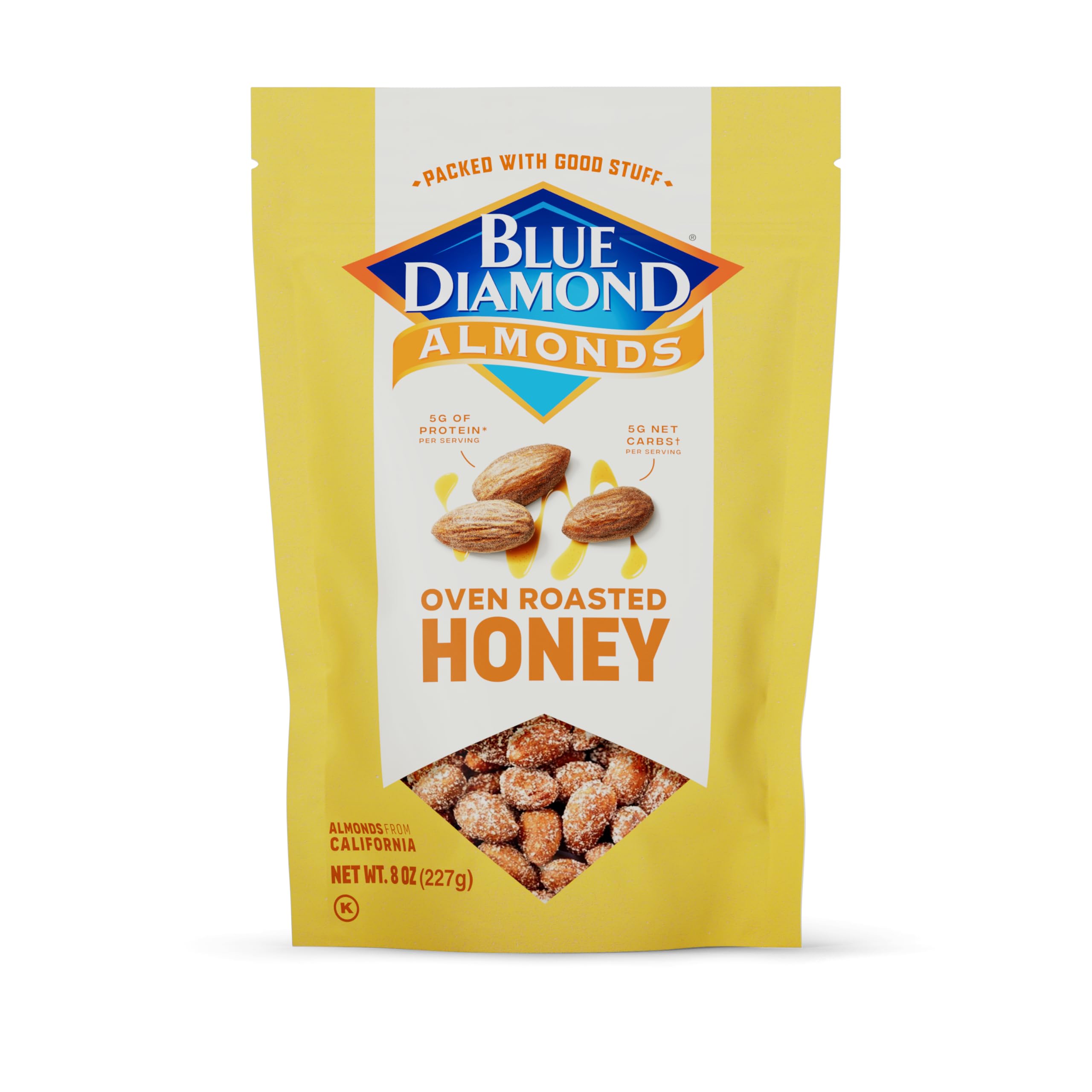 Blue Diamond Almonds, Premium Roasted Honey Snack Nuts For Sweet Treats, With Dessert, or Healthy Choice, 8 Ounce (Pack of 1)