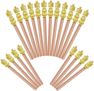 Service Access Valve-20Pack Refrigerator Access Valves 1/4 SAE x 1/4 OD x 4 AC Stem Core, Copper HVAC Refrigeration Service Filling Valve, for Air Conditioner Refrigerant System