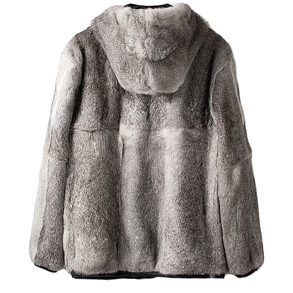 Amazon.com: Denny&Dora Men's Rex Rabbit Fur Jacket Gray Hooded