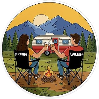 Custom Husband and Wife Camping Partner Name Sticker Personalized Adventure Hiking Waterproof Die-Cut Vinyl Stickers for Laptop, Water Bottle, Scrapbook, Luggage, Funny Cute Aesthetic Decor Gifts