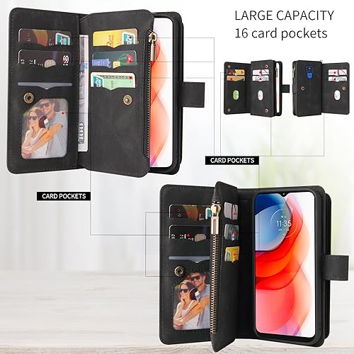 Miniatura 2 de Asuwish Funda de teléfono para Moto G Play 2021 con protector de pantalla de vidrio templado y correa para la muñeca de cuero con tapa para tarjeta