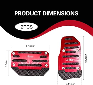 2 PCS Automatic Transmission Pedal Covers, Non-slip Car Pedal Covers, Alloy Gas and Brake Pedals Replacement Kit, Universal for Most Cars SUVs ATVs (Red)