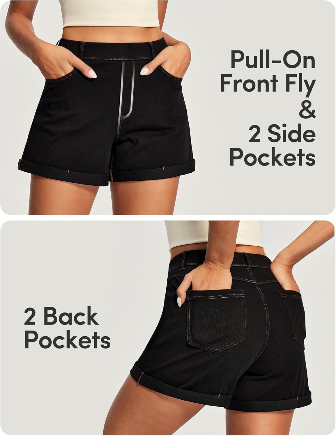 IUGA Stretchy Baggy Jean Shorts Womens Pull On Denim Shorts Women High Waisted Tummy Control Jorts Summer Casual with Pockets - Image 5