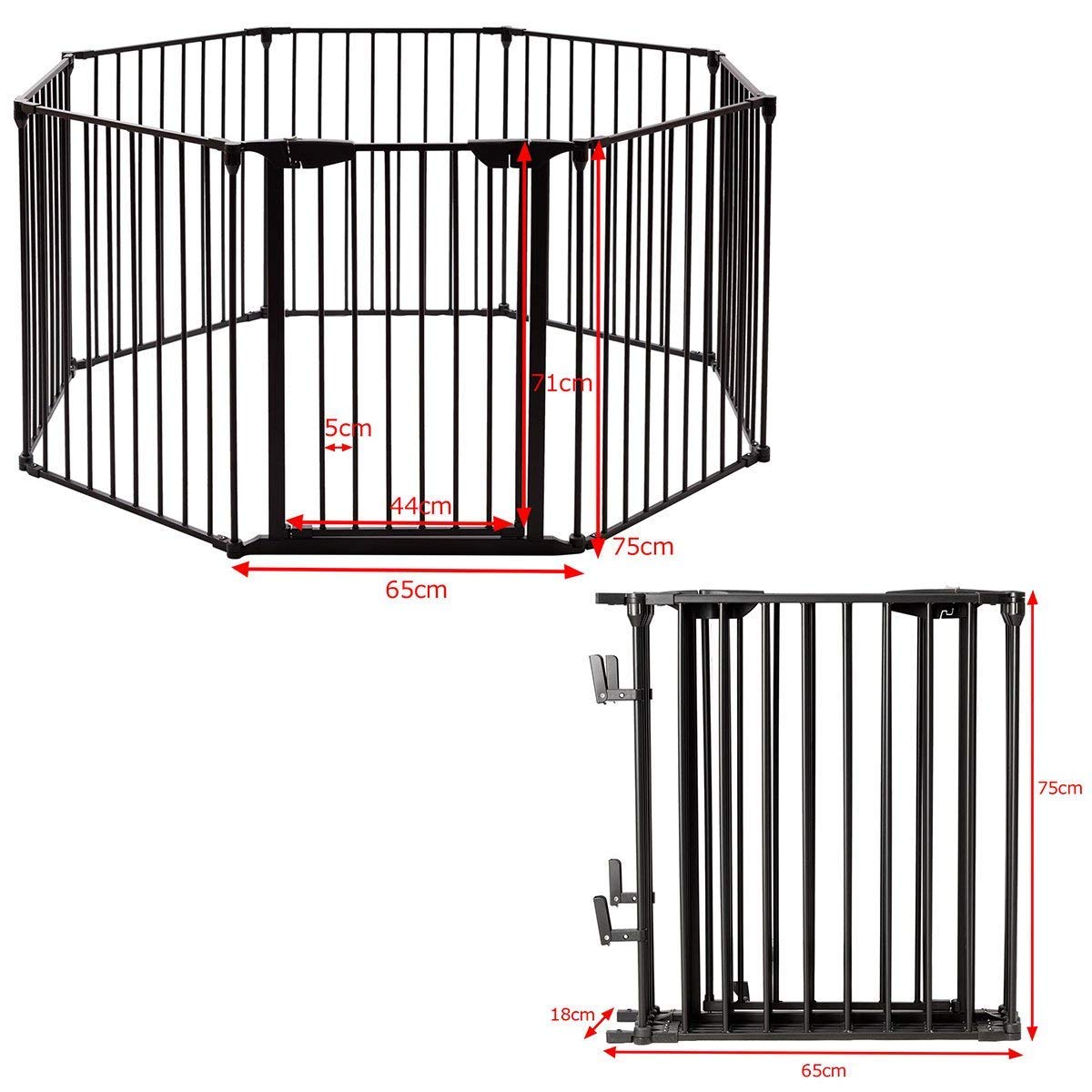 COSTWAY Recinto per Cani da Interno ed Esterno, Recinzione per Animali Domestici con 8 Pannelli in Metallo, Box per Cani e Gatti, 65 x 75 cm (Nero)